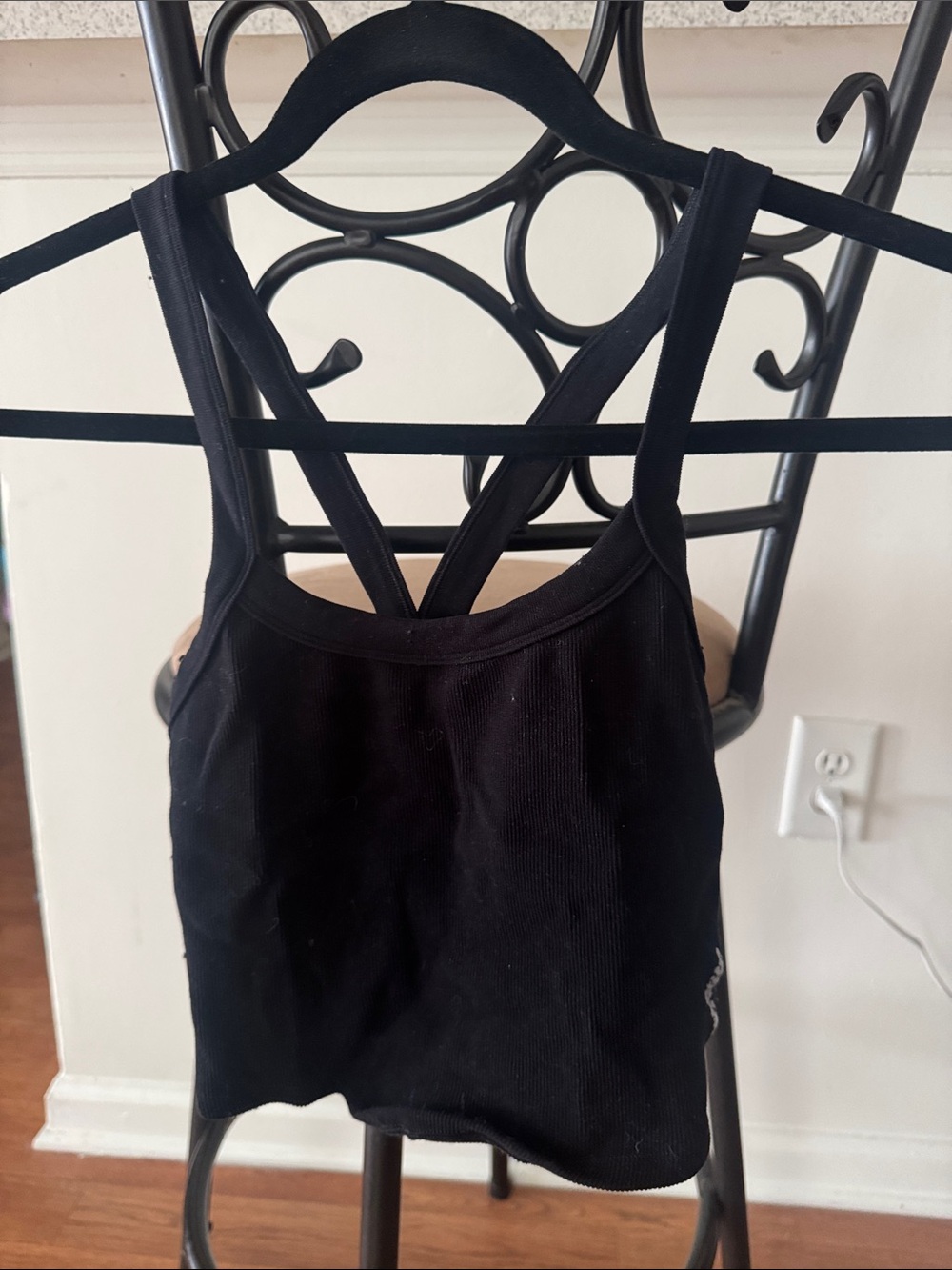 Free People Black Ribbed Tank with Strappy Back